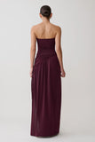 Bex Strapless Slinky Maxi Dress With Split Burgundy