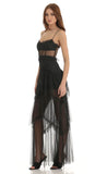Mesh Corset Maxi Dress in Black