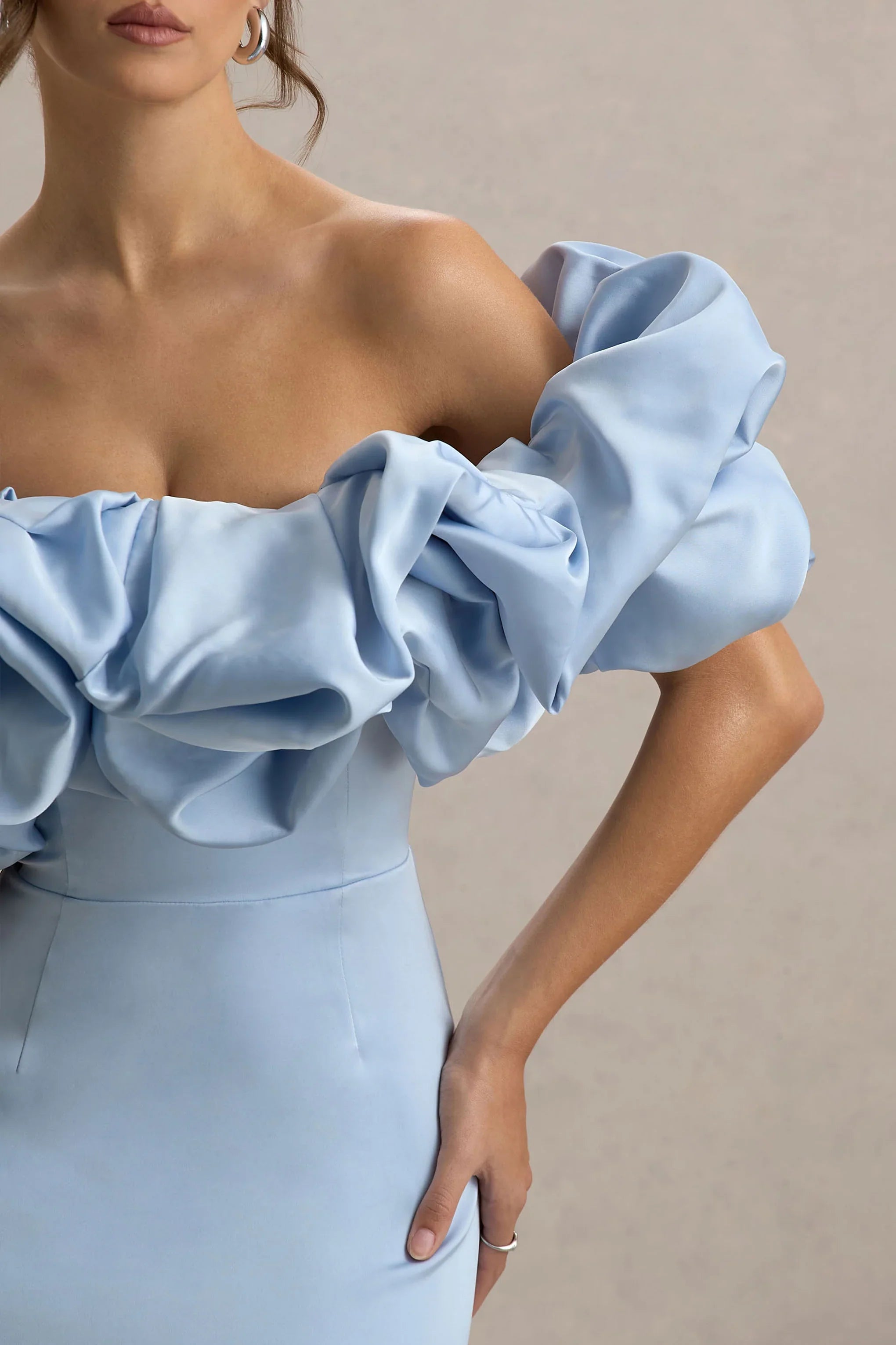 Allie Powder Blue Puff Bardot Maxi Dress