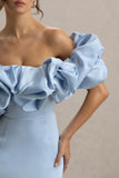 Allie Powder Blue Puff Bardot Maxi Dress