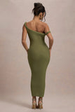 Salome Olive Twisted Asymmetric Midi Dress