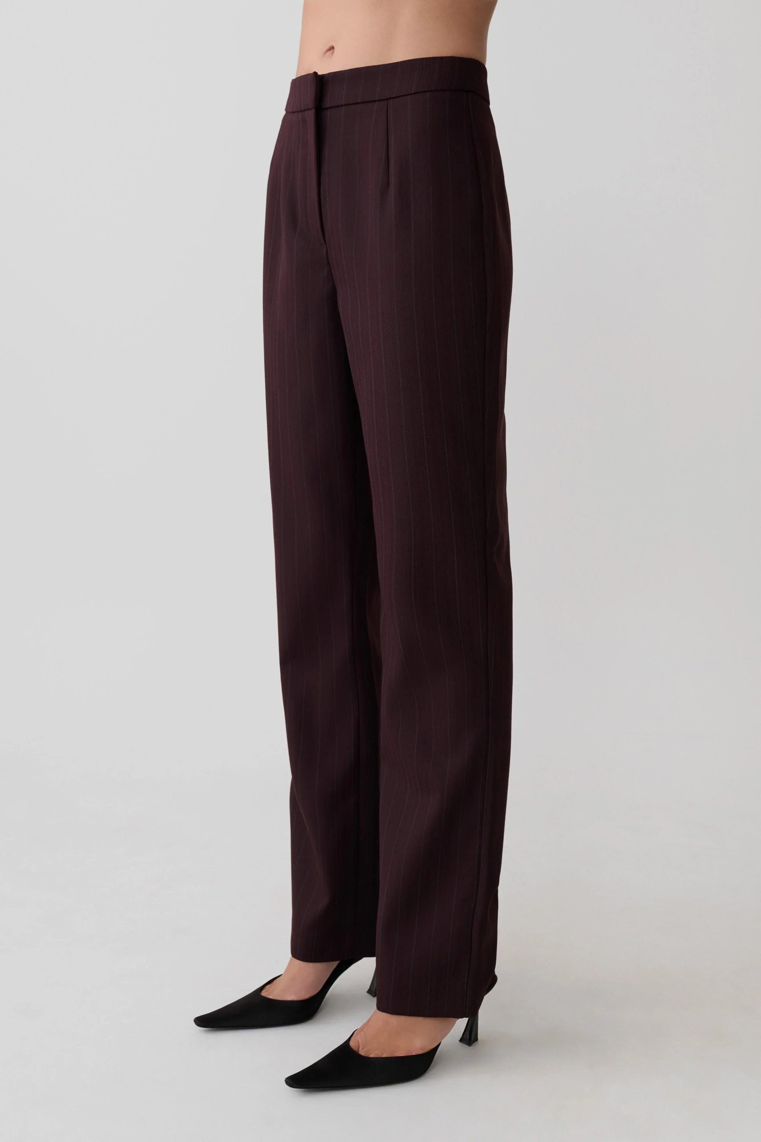 Agatha Straight Leg Suiting Pants Plum Pinstripe