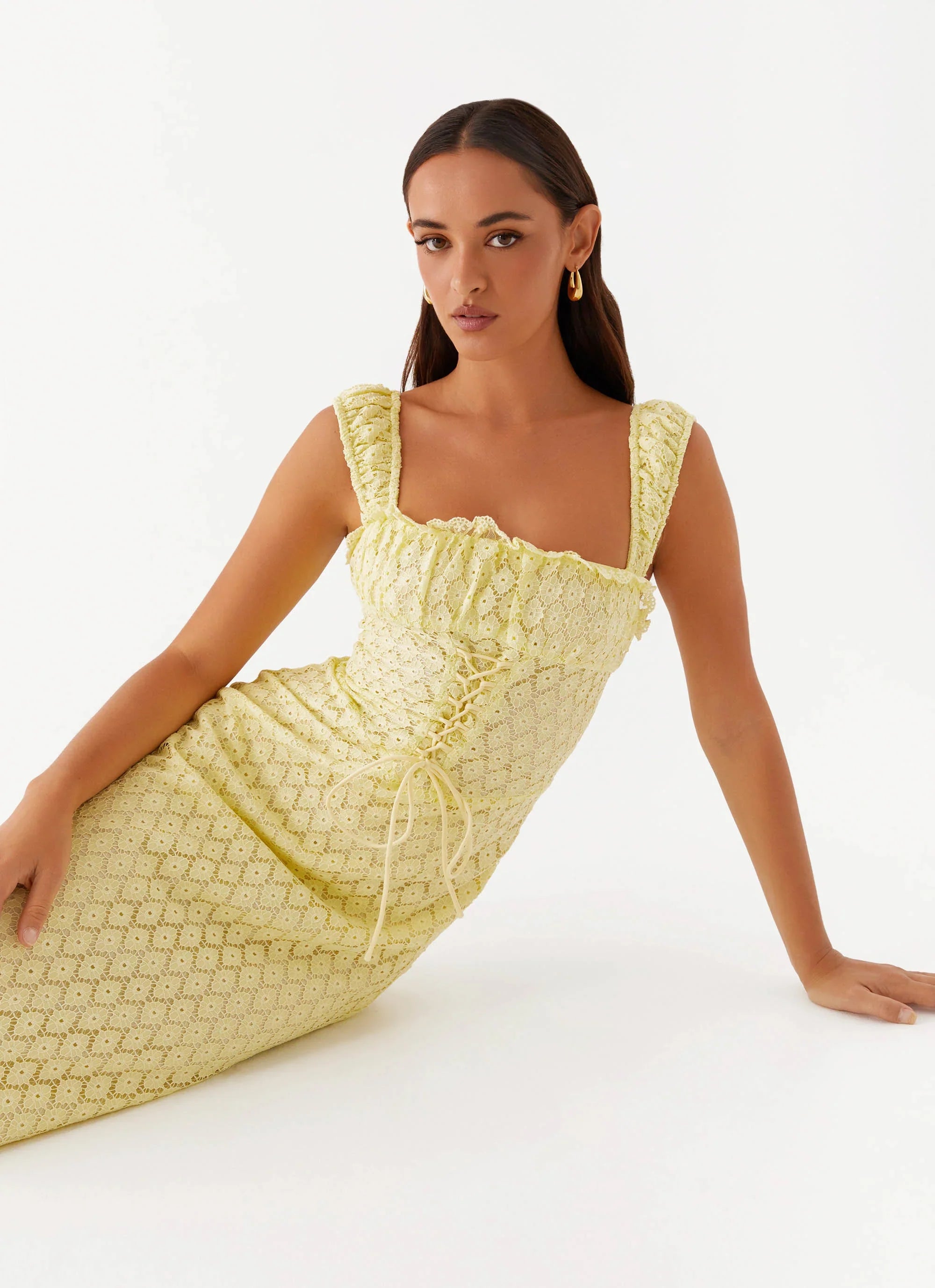 Keziah Tie Front Midi Dress Lemon