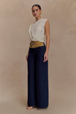 Miranda Faux Suede Belted Denim Wide Leg Jeans Indigo Blue