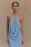 Katalina Chiffon Cowl Halter Top Sky Blue