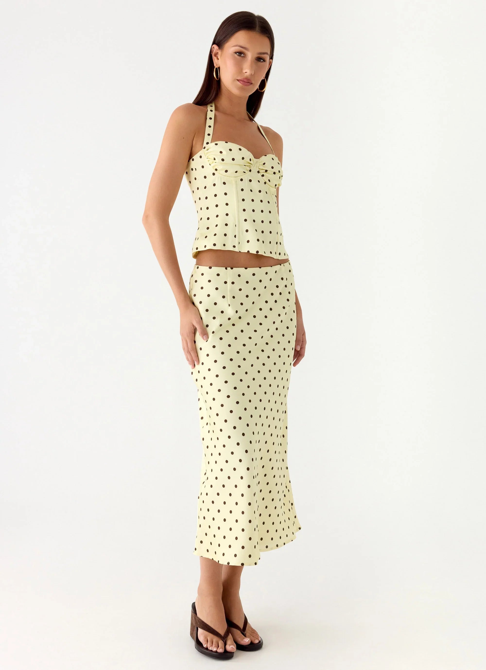 Breanne Midi Skirt Yellow Polka Dot