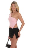 One Shoulder Lace Top in Pink