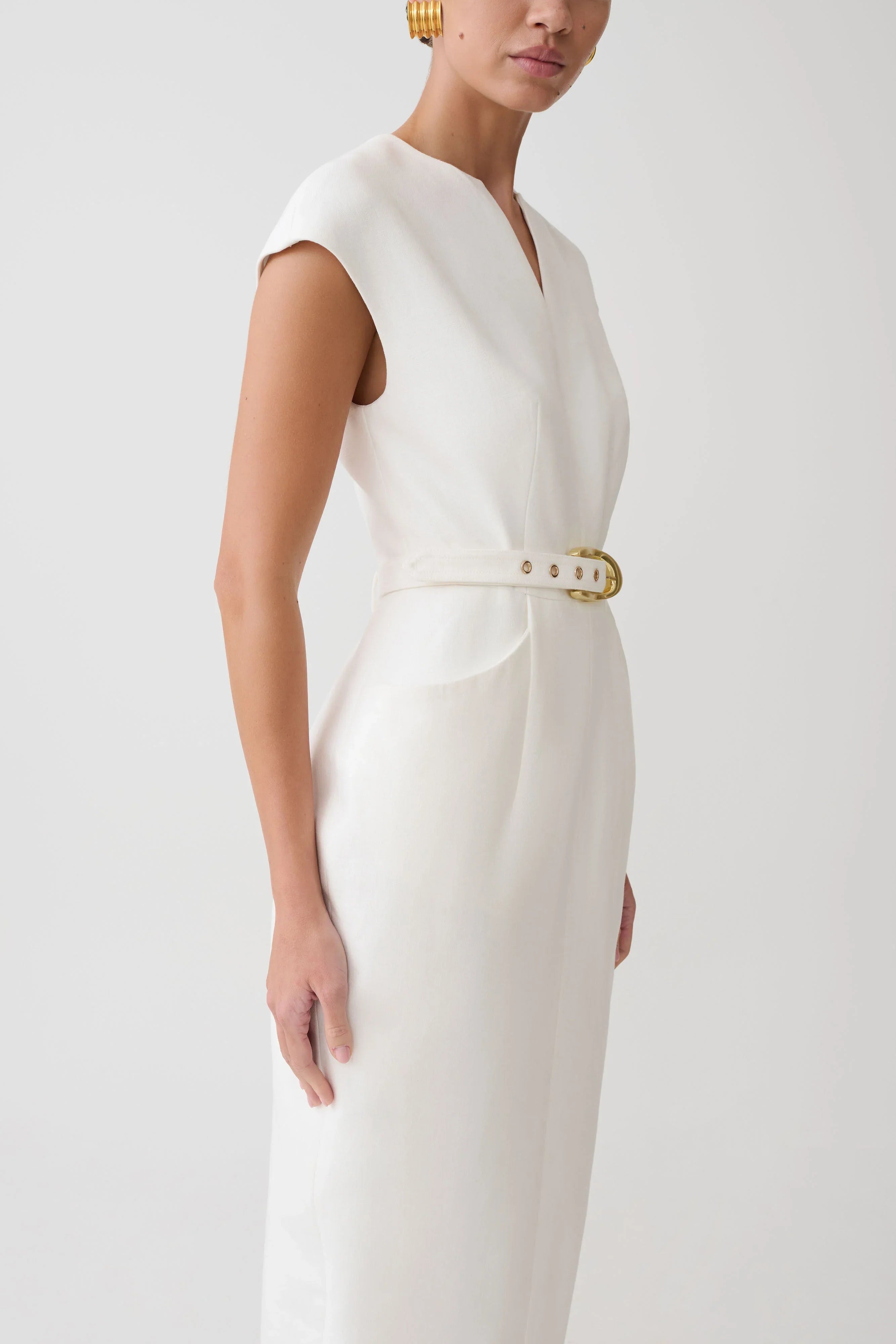 Livia V Neck Linen Maxi Dress White