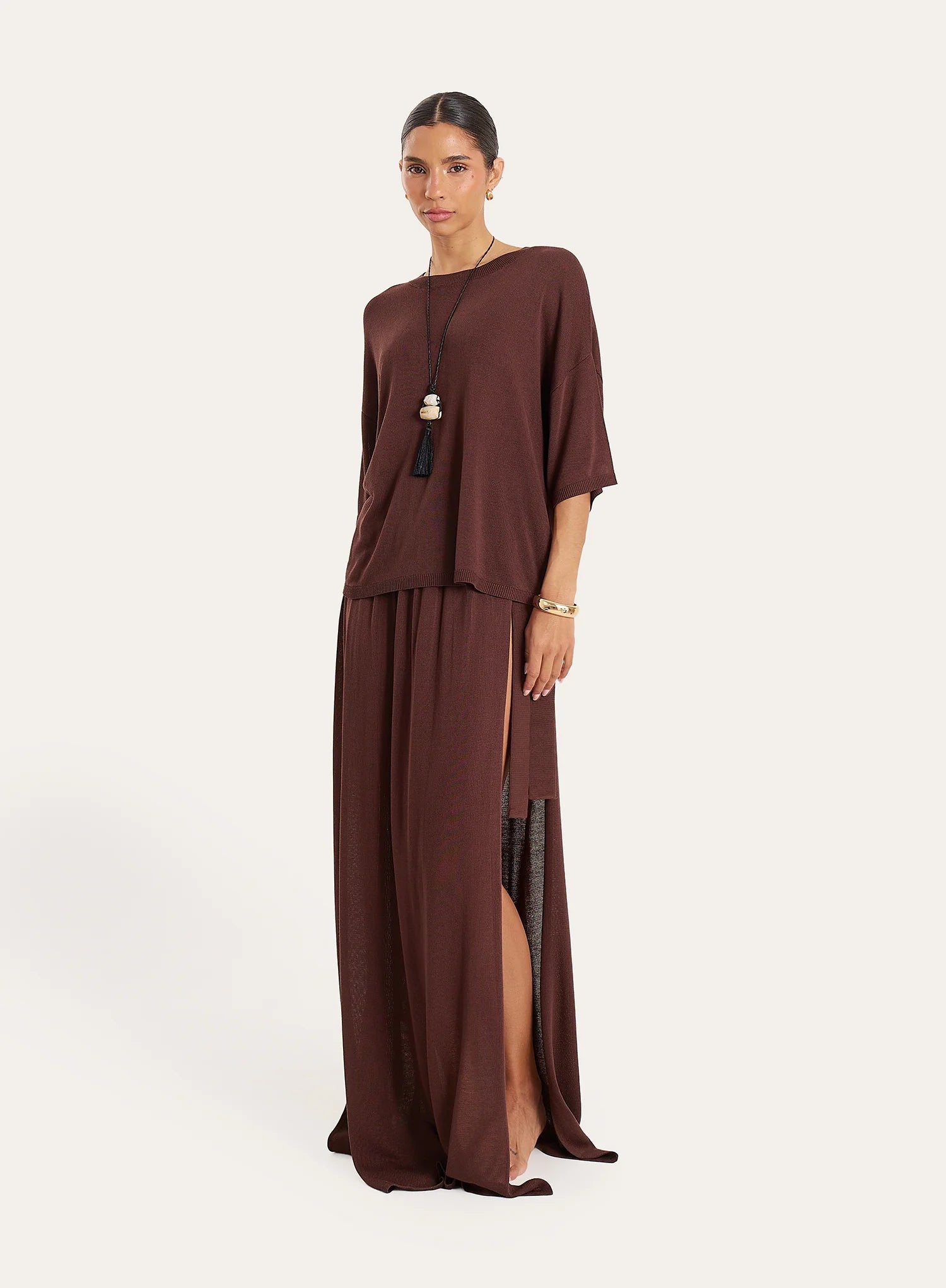 Brown Semi Sheer Short Sleeve Top