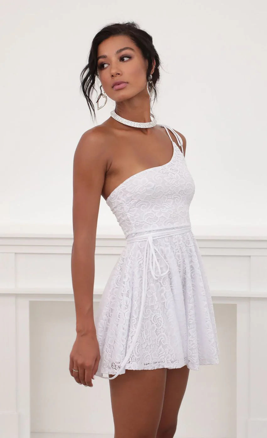 One shoulder Lace A line Dress