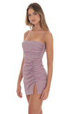 Shimmer Ruched Bodycon Dress in Mauve Pink