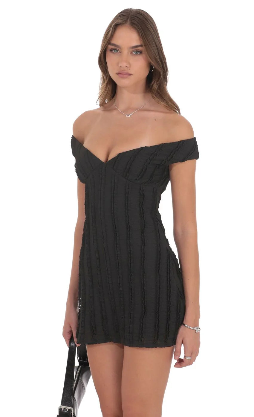 Off Shoulder Lace Dress in Black