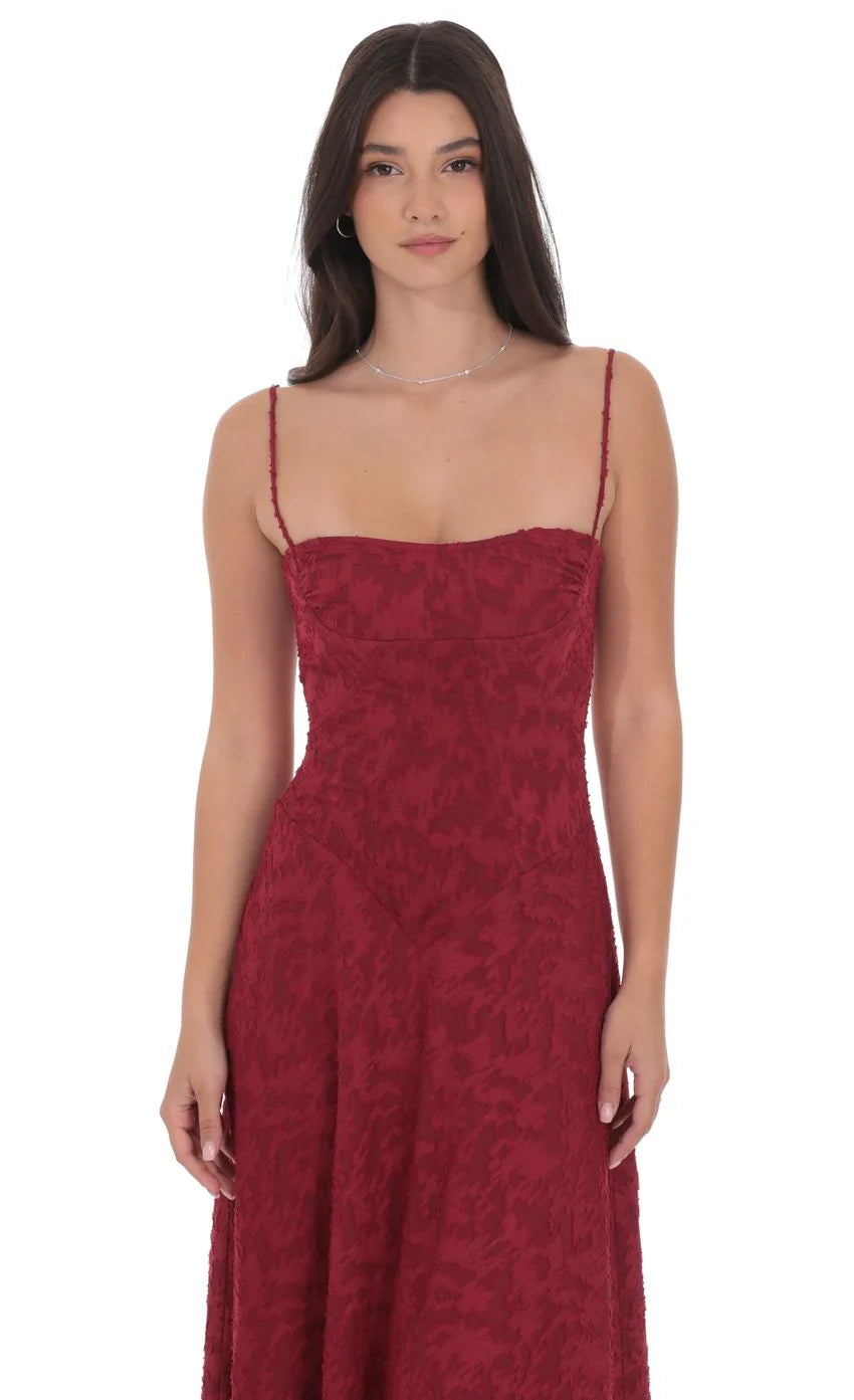 Burnout Lace Up Maxi Dress in Maroon