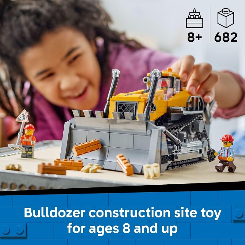 LEGO City Yellow Bulldozer Construction Site Building Toy for Kids Ages 8 Pretend Play Set Construction Themed Building Blocks W Toy Bulldozer Idea for Boys Girls 60466