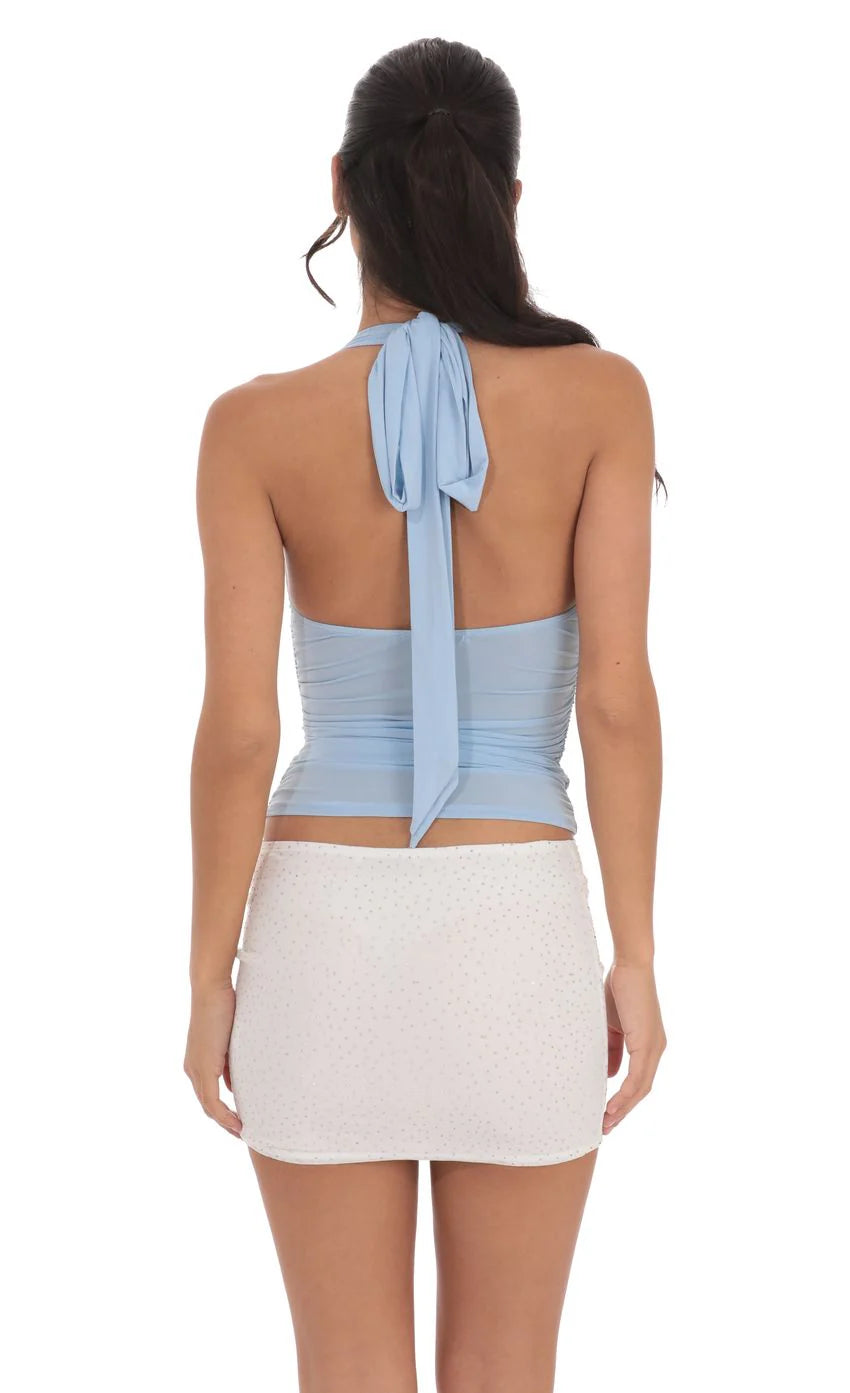 Rhinestone Mesh Mini Skirt in White