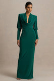 Kaylee Bottle Green Cowl Neck Maxi Dress With Draping Details
