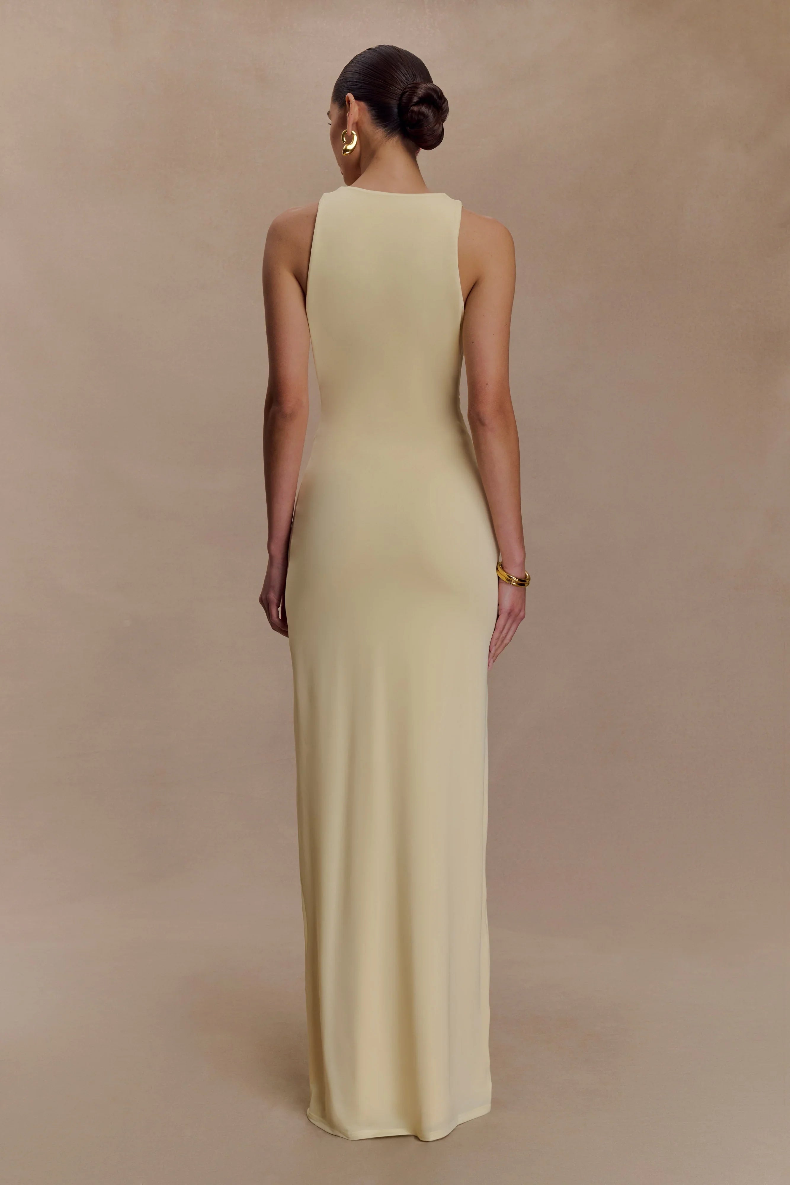Stella Draped Slinky Maxi Dress Pale Lemon