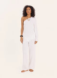Cream Crinkle Tie Waist Straight Leg Trousers