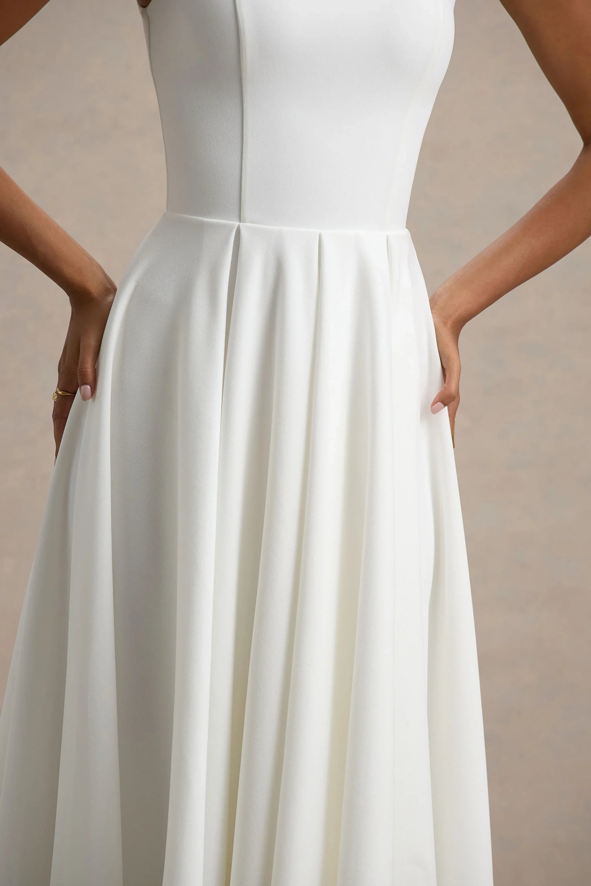 Parina White Strappy Volume Hem Midi Dress