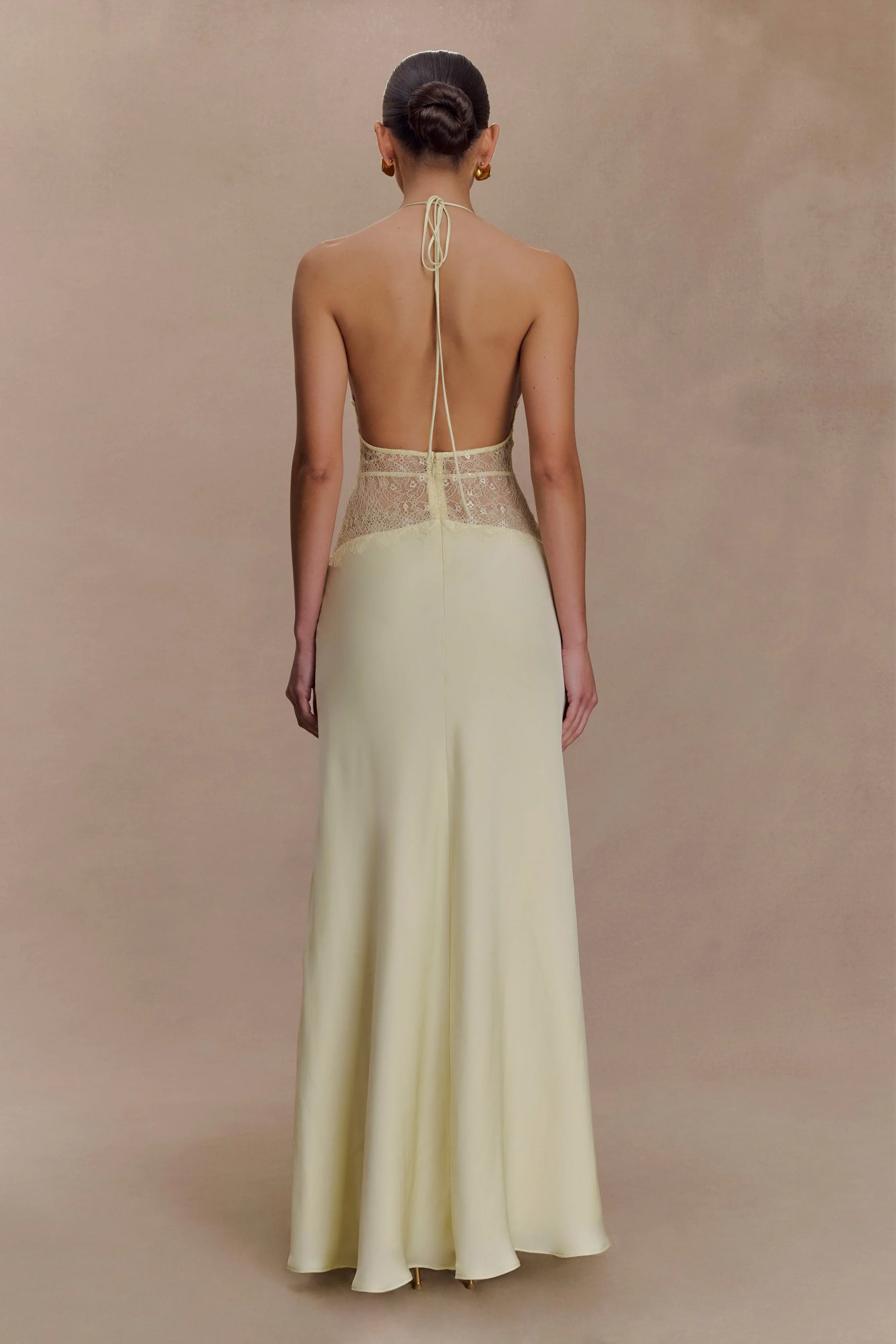 Dinah Lace And Satin Maxi Dress Lemon
