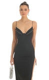 Crepe Rhinestone Corset Maxi Dress in Black