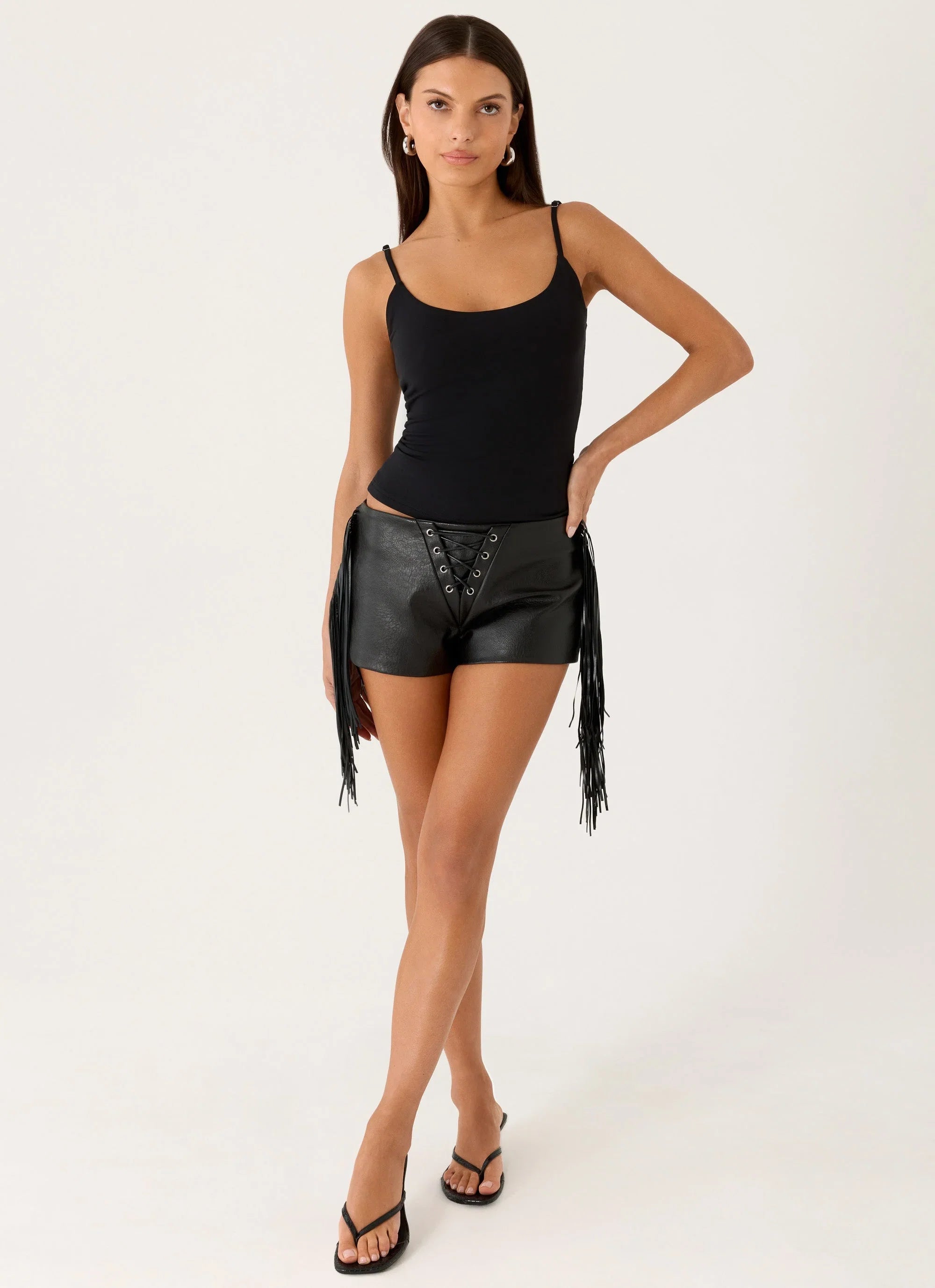 Isiah Low Rise PU Shorts Black