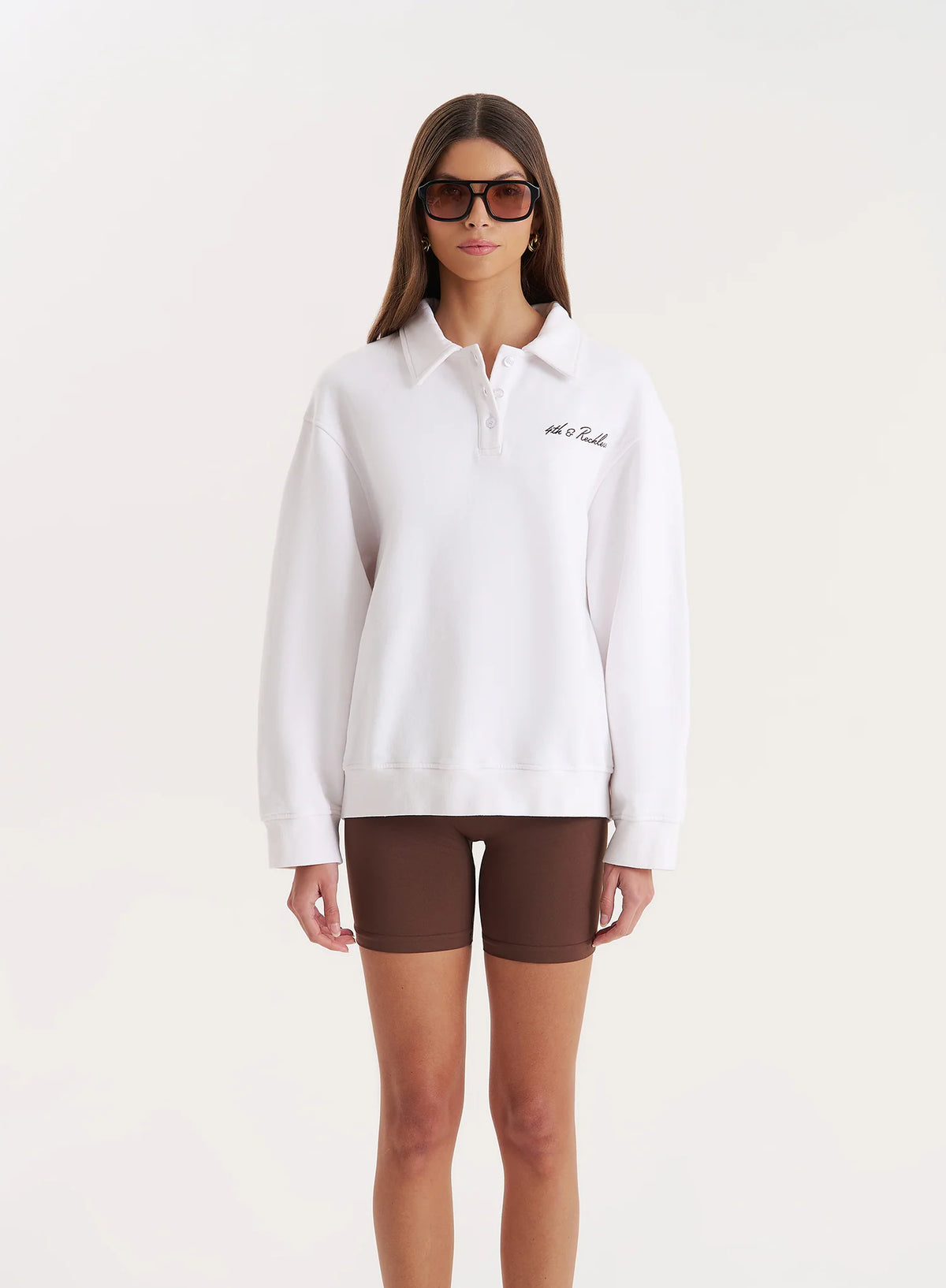 White Branded Polo Sweatshirt