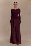 Culver Draped Twist Knit Top Wine