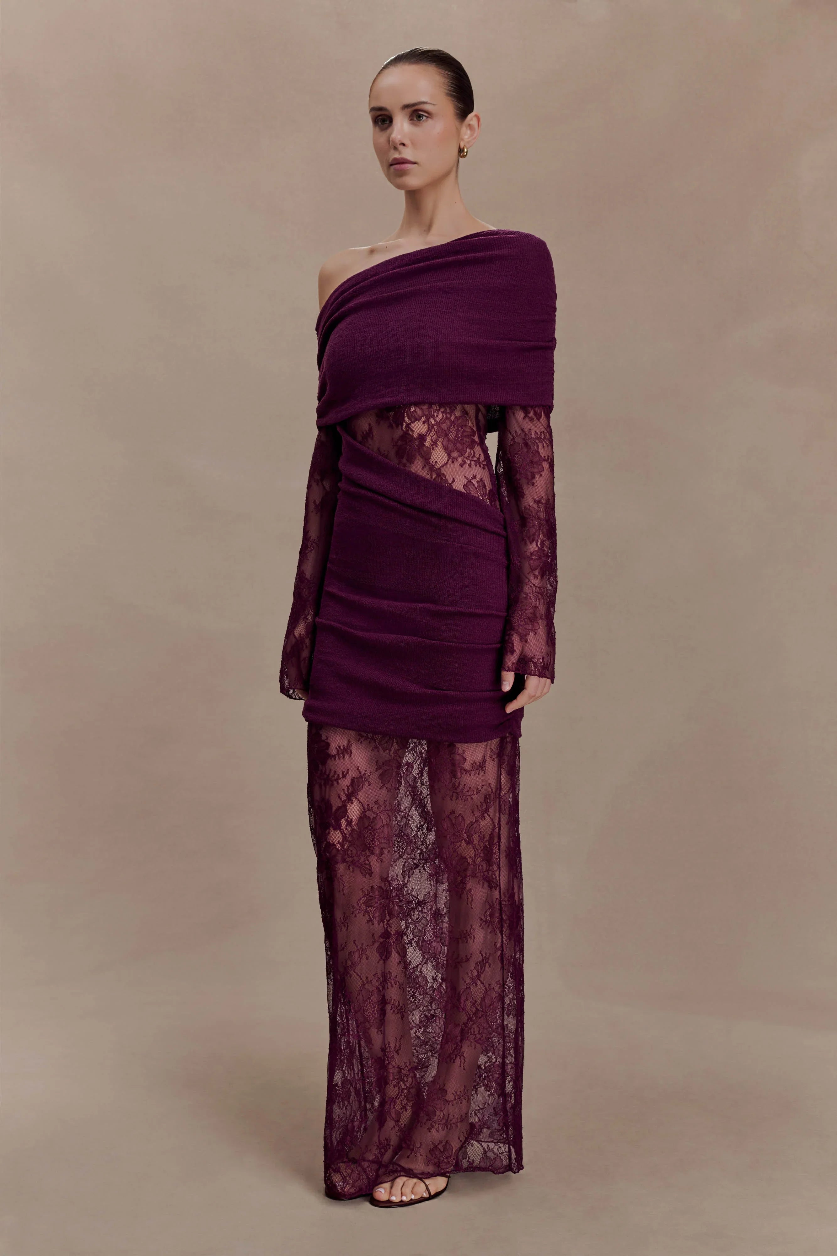 Luxie Lace Knit Maxi Dress Plum