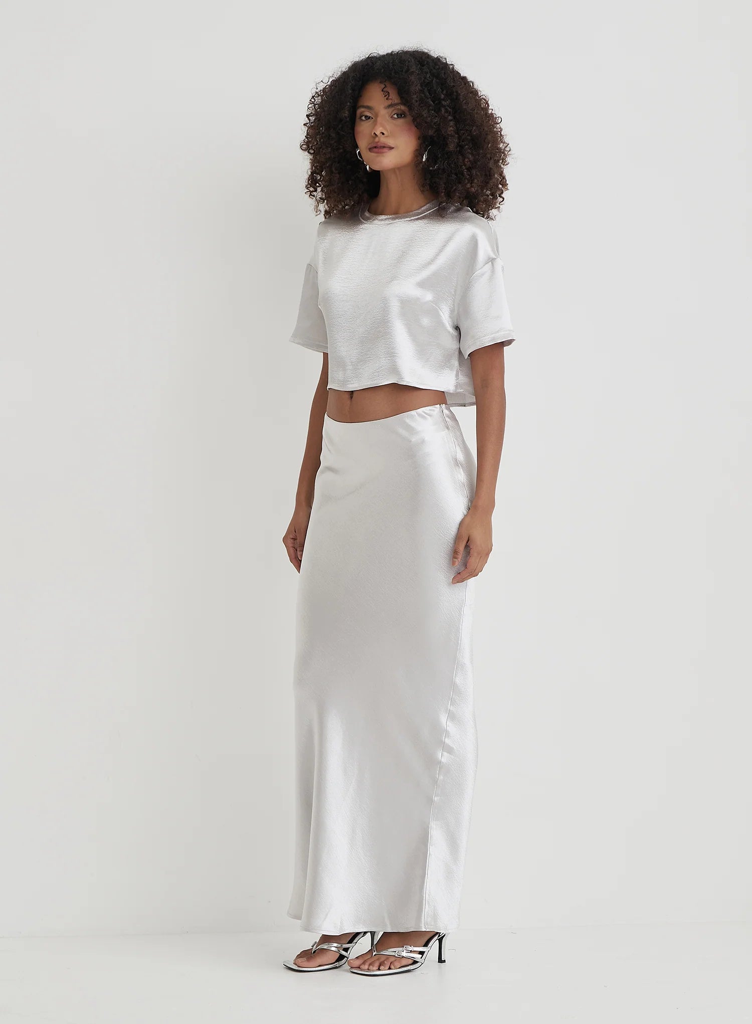 Silver Satin Cropped Top