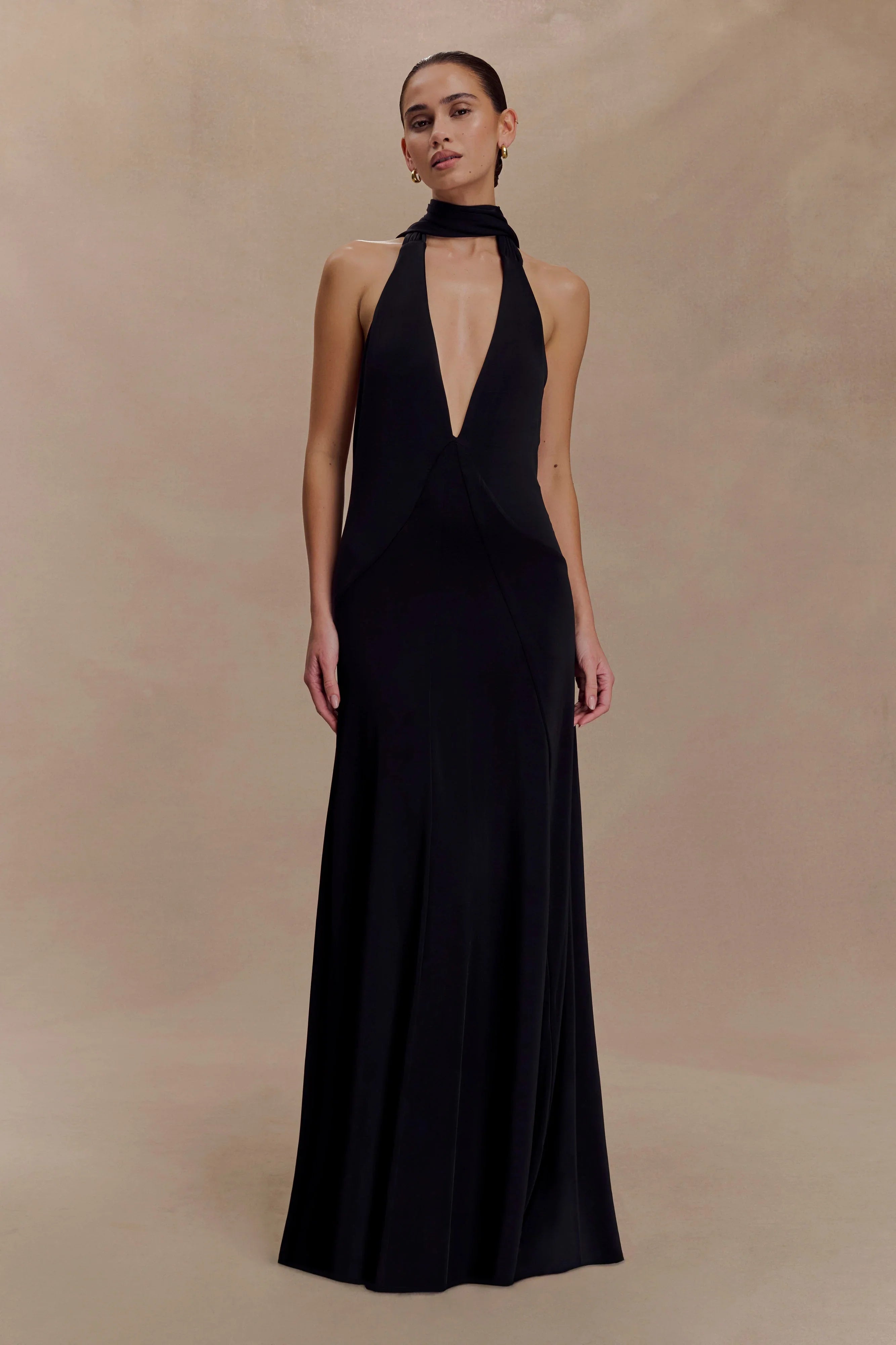 Juliet Slinky Maxi Dress With Scarf Black