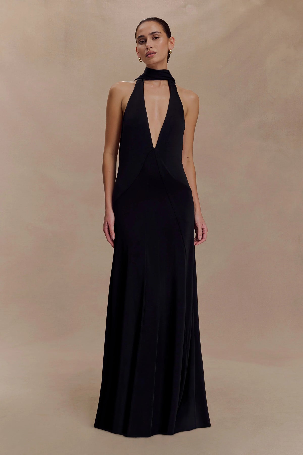 Juliet Slinky Maxi Dress With Scarf Black