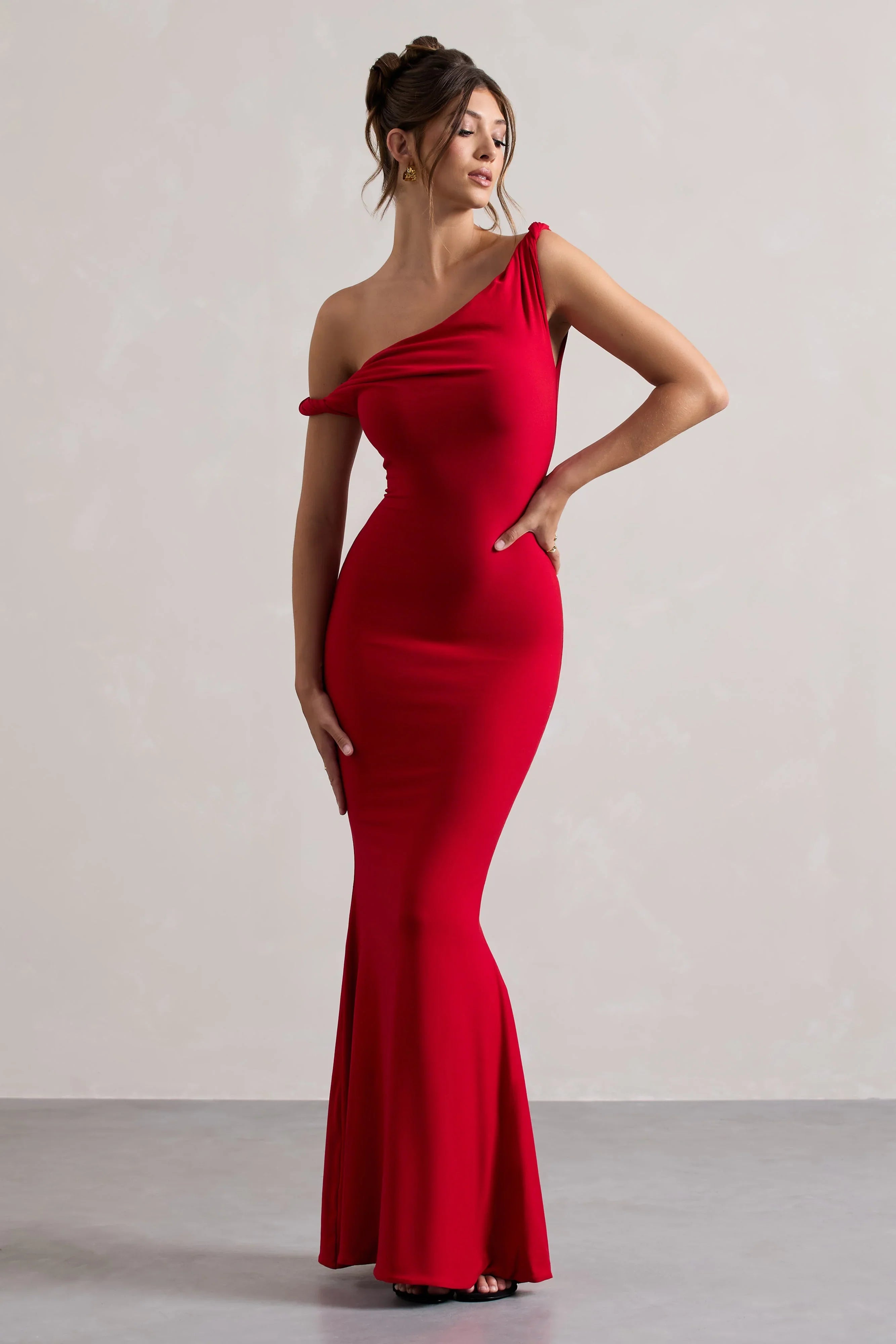 Lita Red Twisted Asymmetric Maxi Dress
