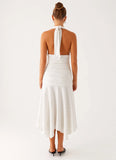 Grettana Halter Neck Midi Dress White Polka Dot