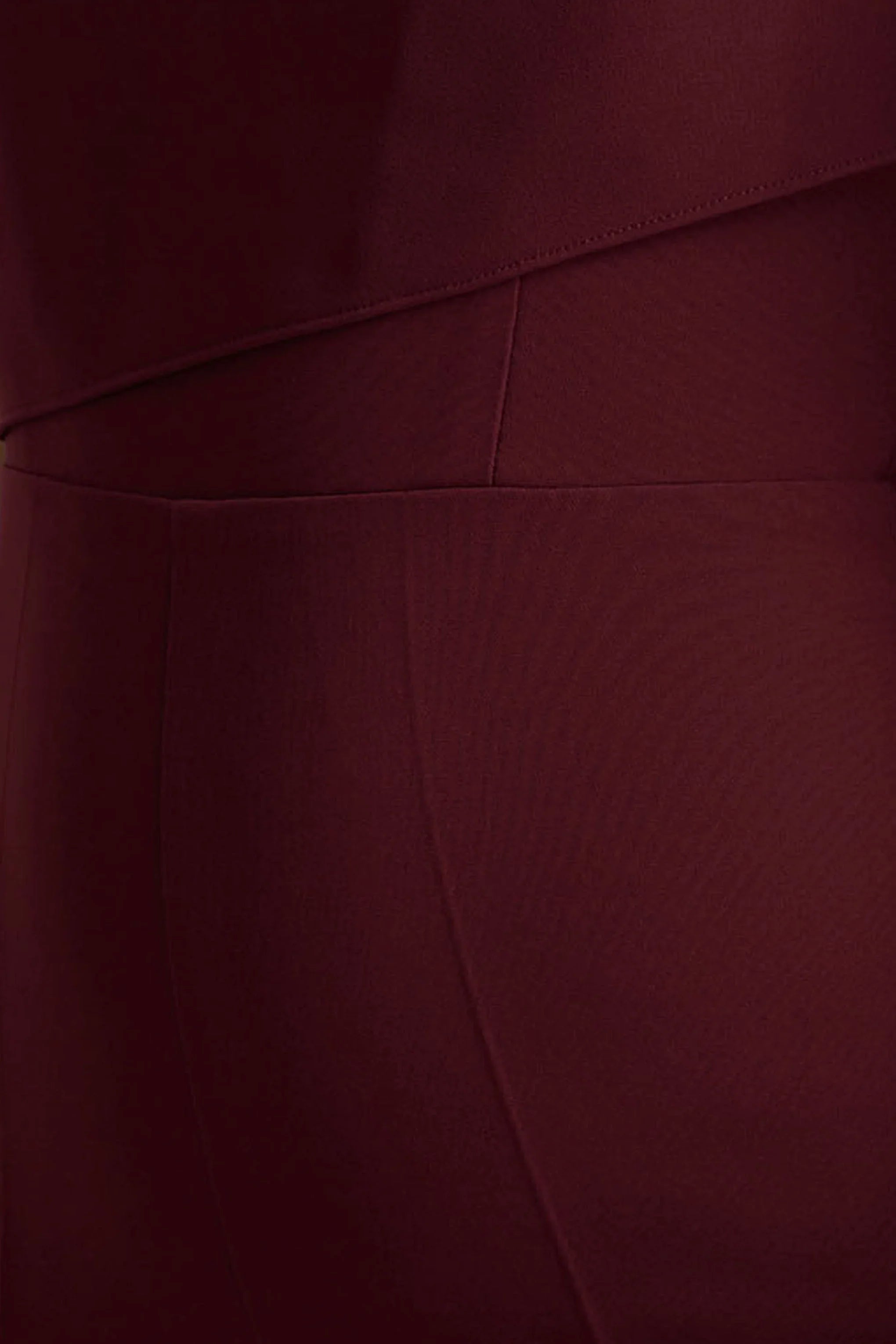 Sorenia Burgundy High Neck Jumpsuit With One Cape Sleeve