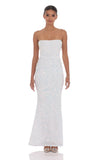 Velvet Sequin Strapless Maxi Dress in White