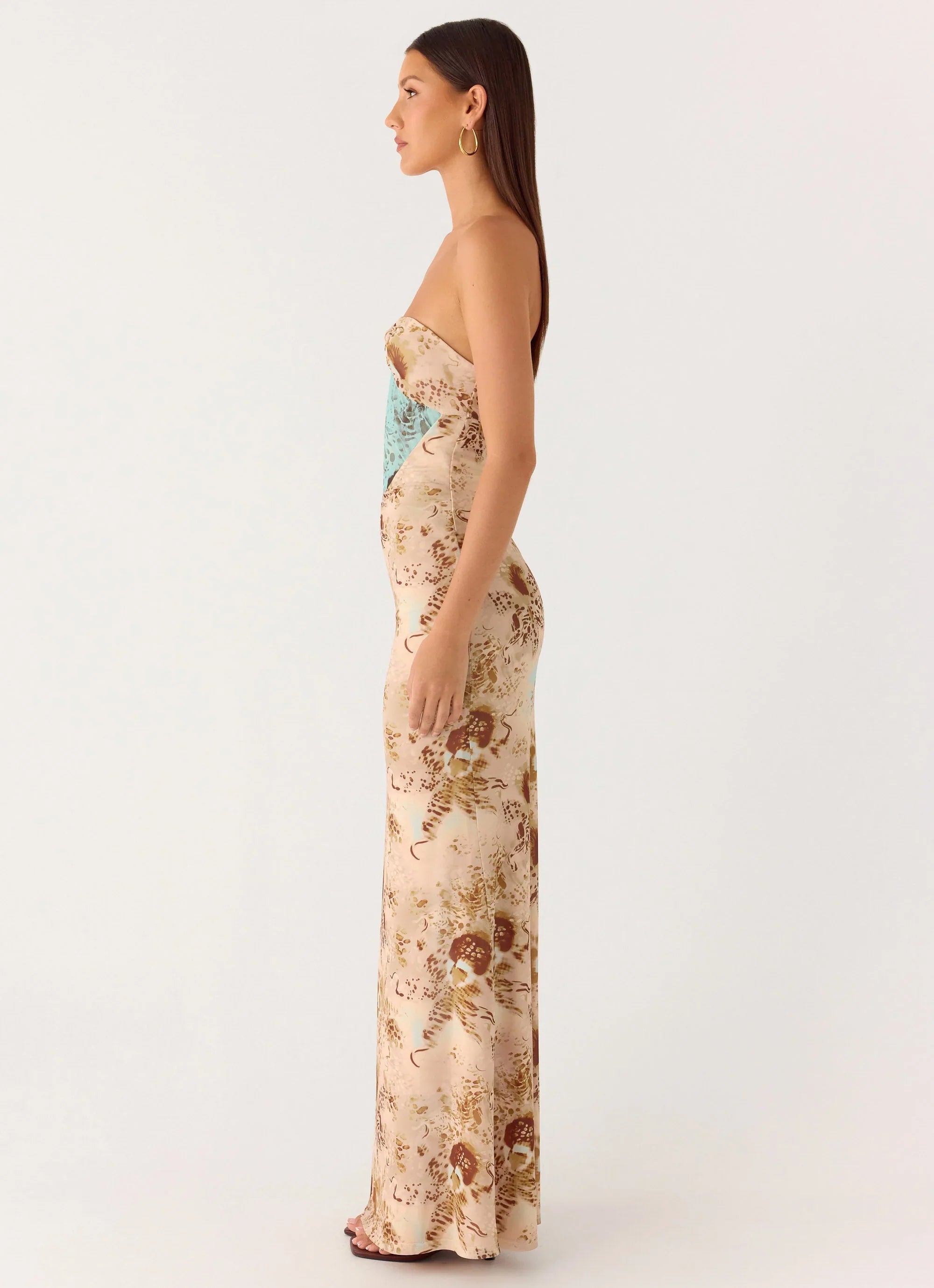 React Strapless Maxi Dress Desert Blur