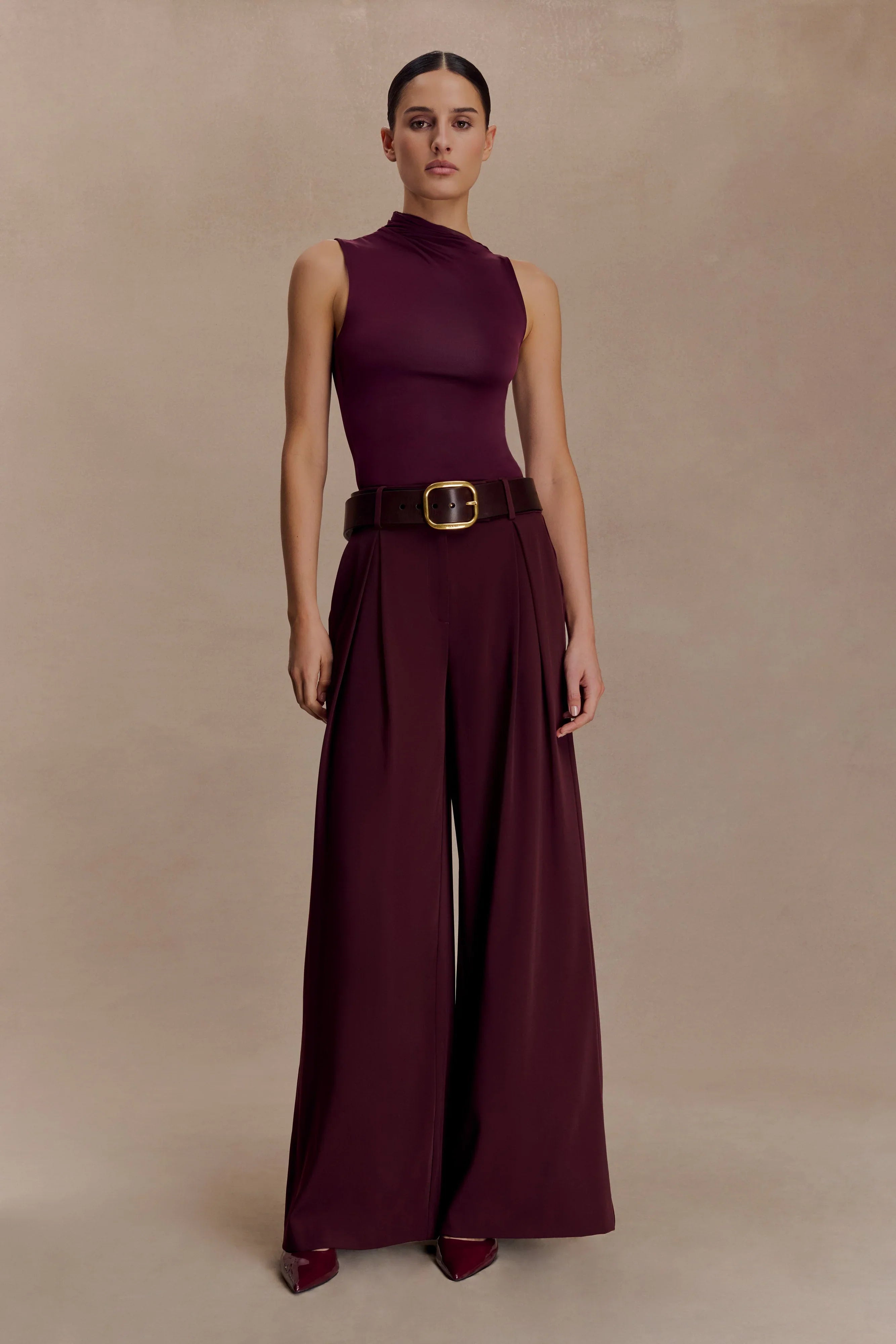 Hadleigh Sleeveless Slinky Top Burgundy