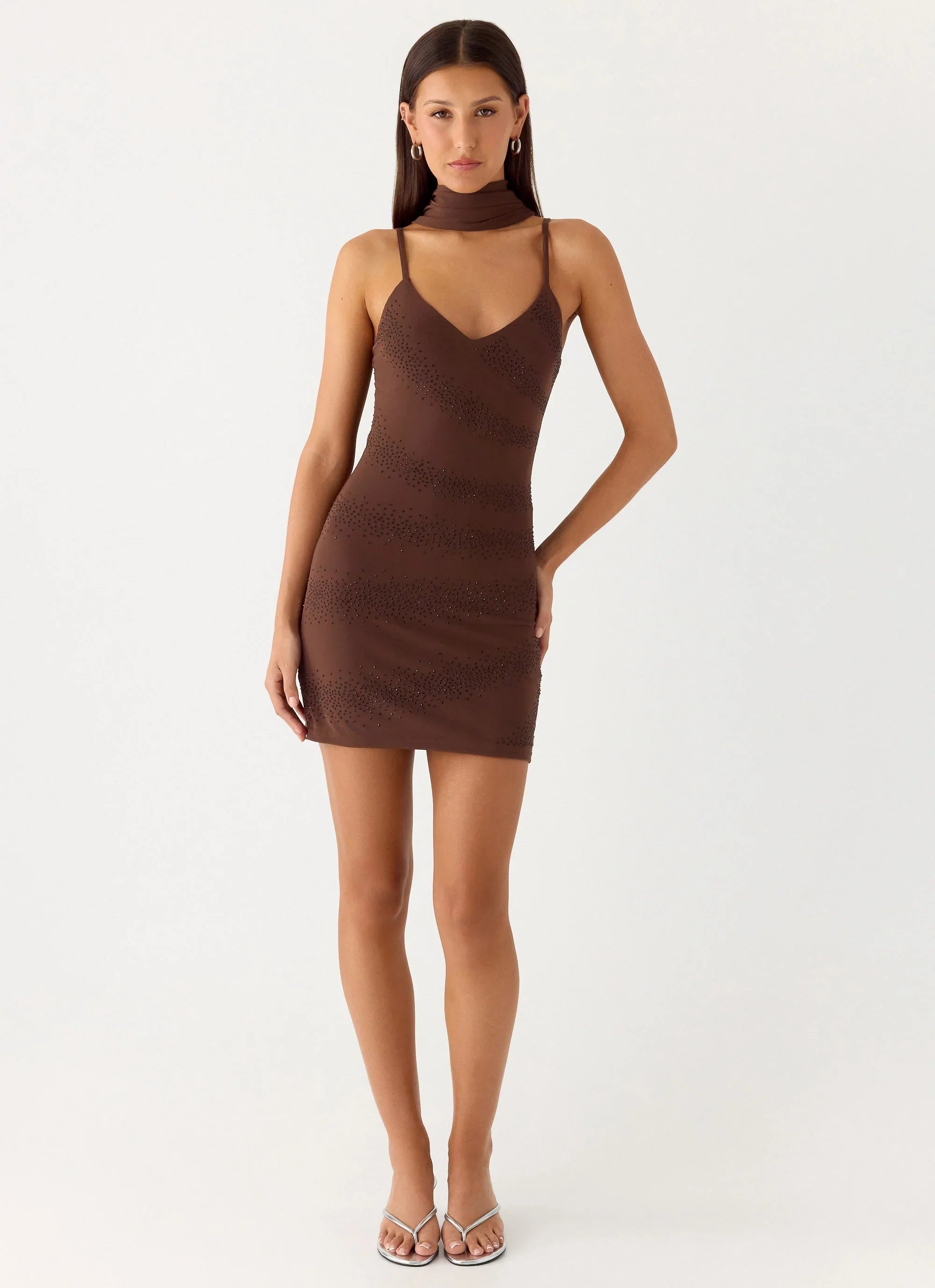 Paloma Days Beaded Scarf Mini Dress Chocolate