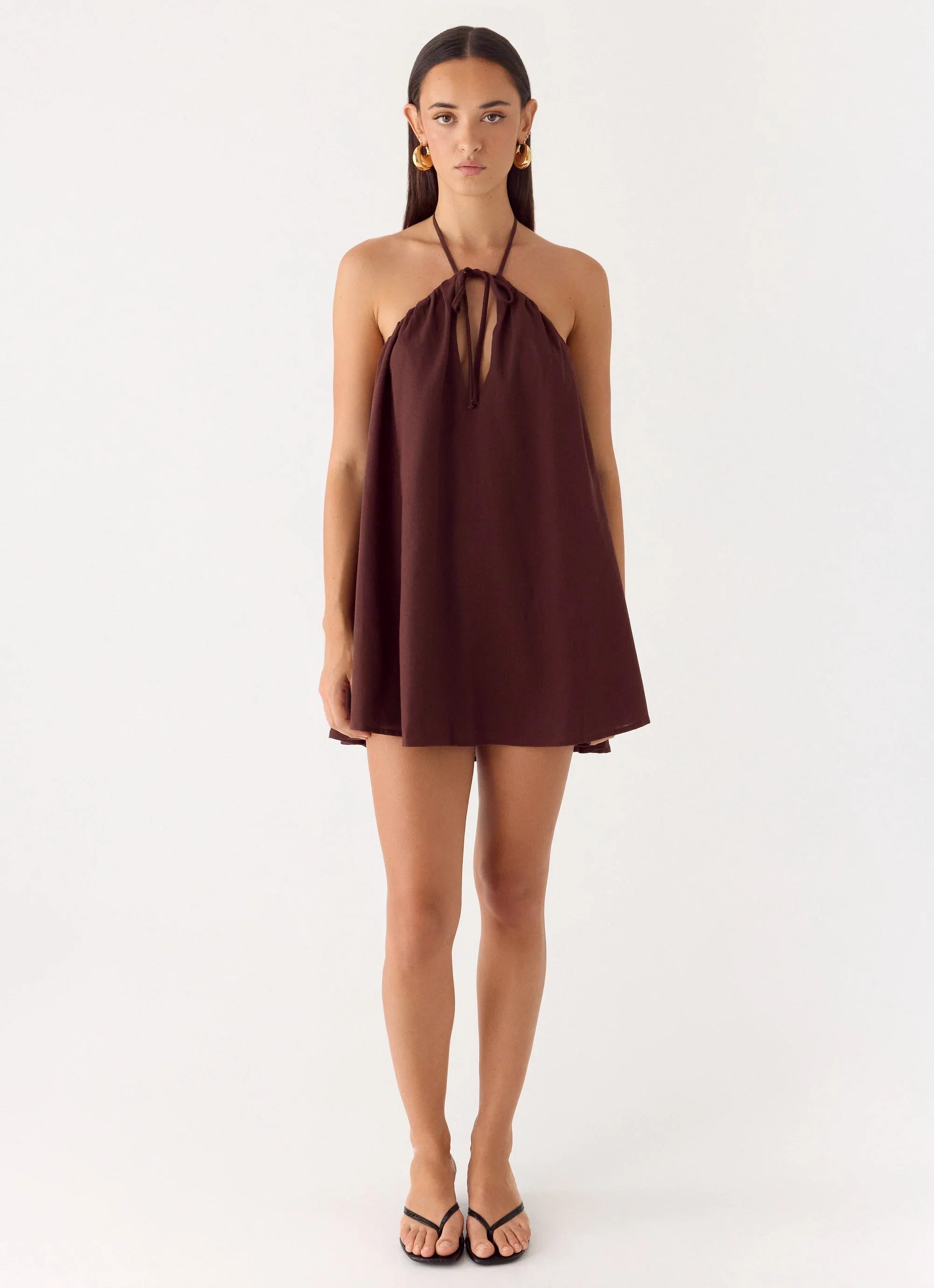 Soft Breeze Linen Mini Dress Chocolate