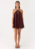 Soft Breeze Linen Mini Dress Chocolate