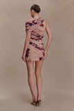Adrienne One Shoulder Mesh Mini Dress Nude Blurred Floral Print