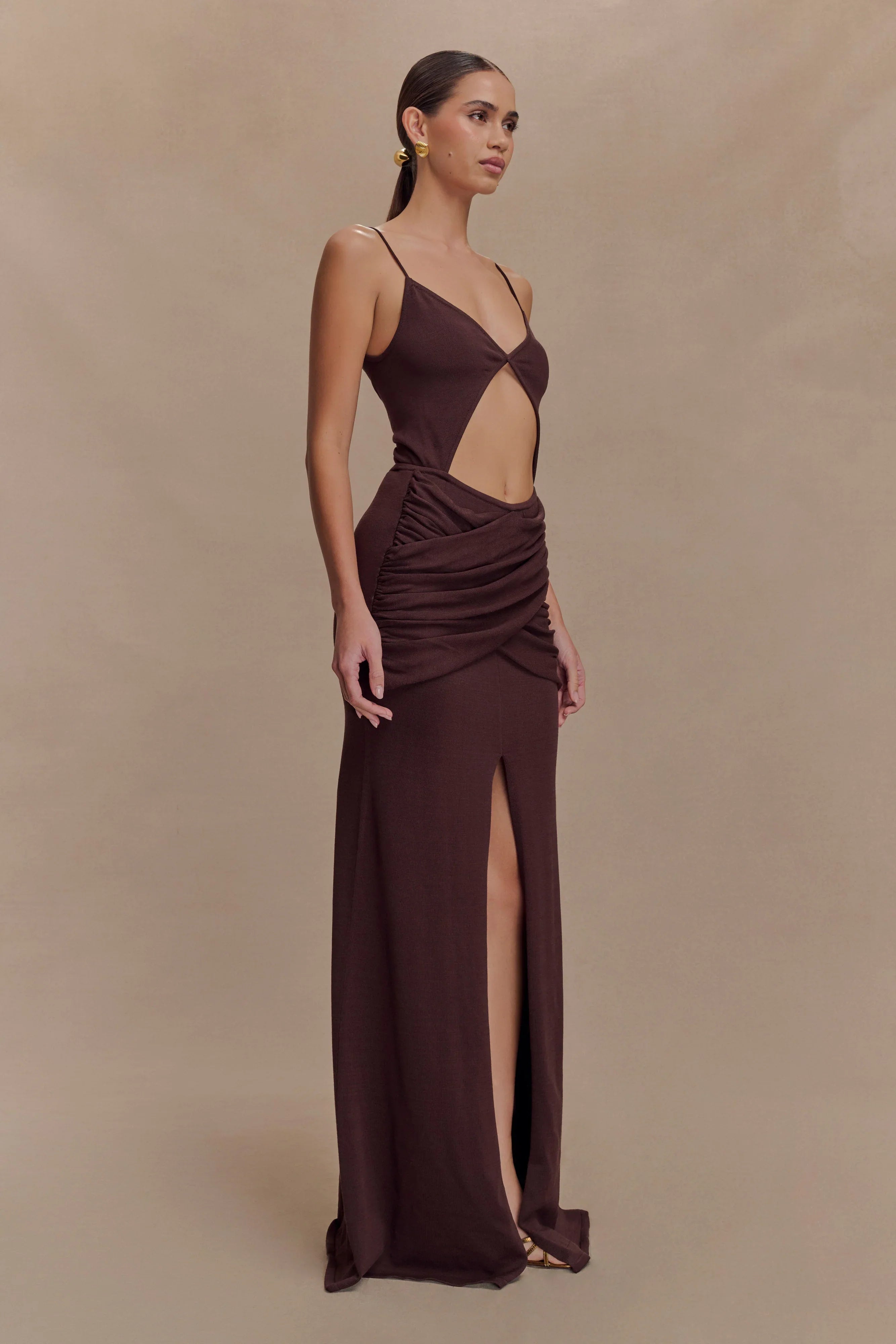 Reama Wrap Over Knit Maxi Dress Chocolate