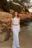 Irene Gathered Knit Maxi Skirt Blue
