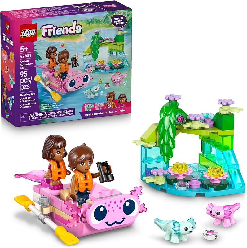 LEGO Friends Axolotl Adventure Boat Building Toy for Girls Boys Pretend Play Set for Kids Ages 5 W Leo Minidoll Alba Microdoll 2 Toy Pets Accessories Gift Idea for Birthdays 42681