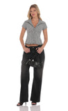 Button Up Ruffle Top in Black Gingham