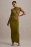 Asia Green Sheer Short Sleeve Draped Maxi Dress