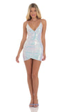 Iridescent Sequin Ruched Cross Back Dress in Lavender