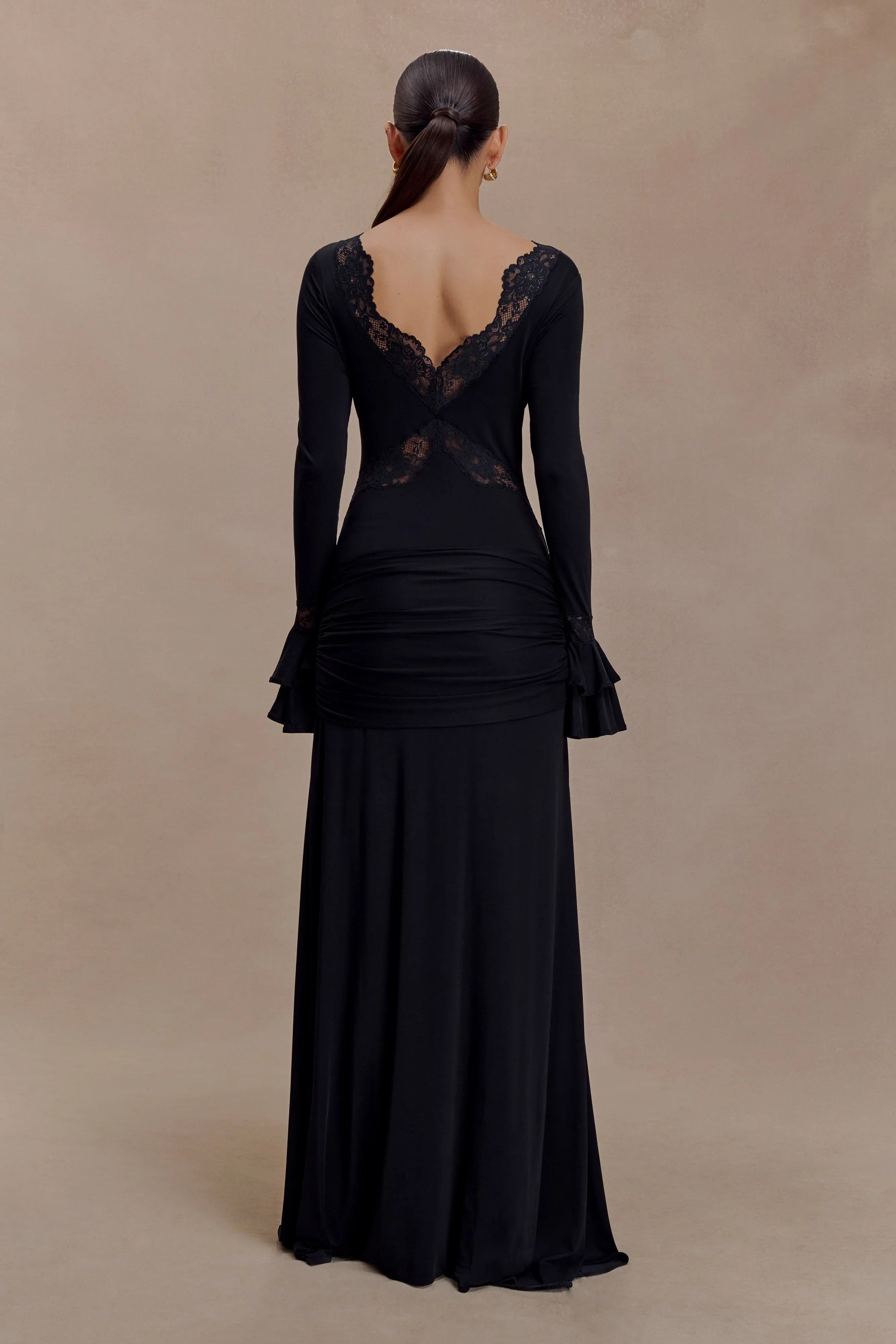 Electra Slinky Lace Maxi Dress Black