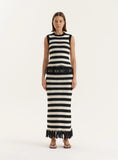 Striped Knitted Tassel Trim Maxi Skirt